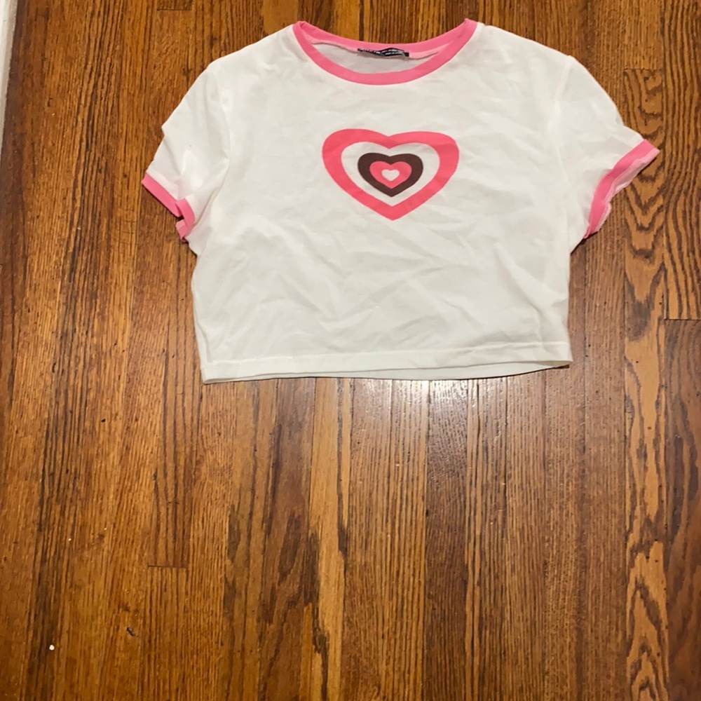 Women’s Crop top shirt with pink and brown hearts